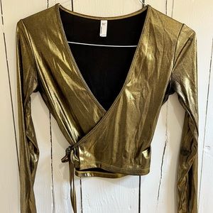 Gold sparkly American Apparel wrap top. Perfect for New Years!